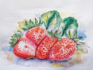 Strawberry watercolour painting